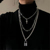 AOMU 3PCS/SET Hip Hop Long Chain Necklace Metal Pendant for Women Men Jewelry Gifts Punk Key Cross Necklace Accessories