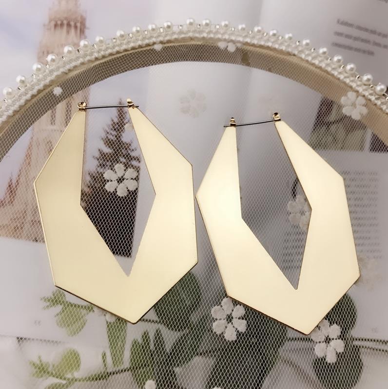 Exaggerate Geometric Hollow Out Gold Color Big Metal Drop Earrings for Women Wedding Dangle Statement Jewelry Charm Brincos