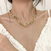 AOMU Exaggerated Gold Color Thick Chain Metal Necklace Hip Hop Sweater Chain for Women Trendy Jewelry Accessories Gifts Party