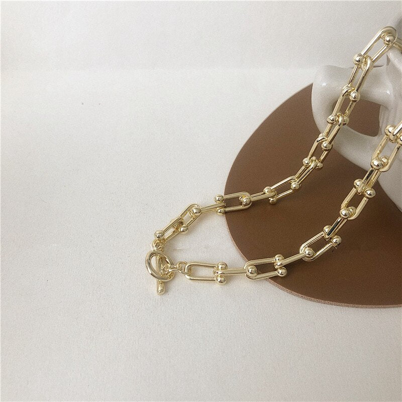 AOMU Exaggerated Gold Color Thick Chain Metal Necklace Hip Hop Sweater Chain for Women Trendy Jewelry Accessories Gifts Party