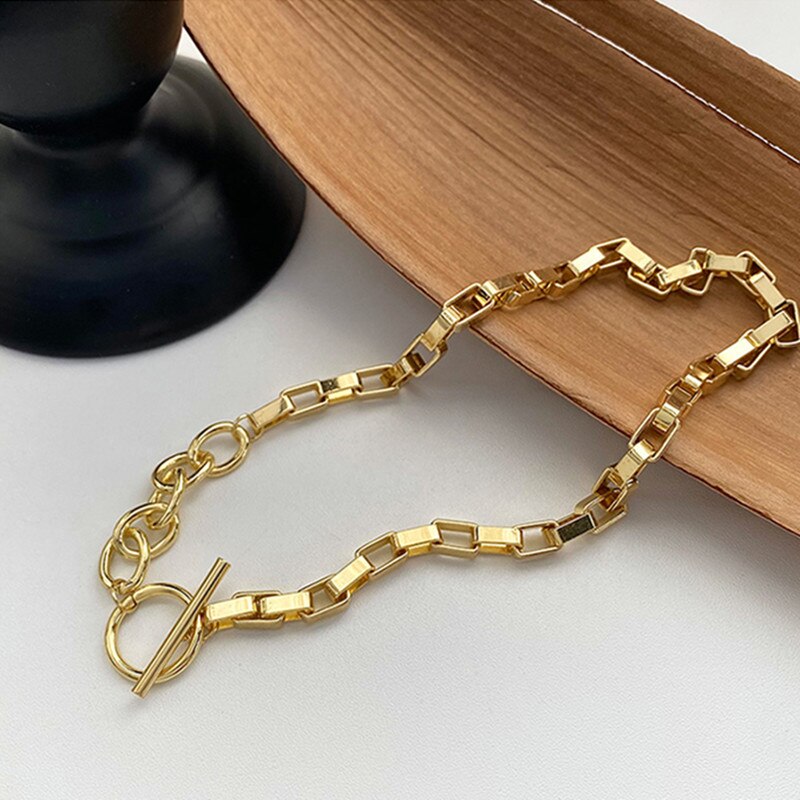 AOMU Exaggerated Gold Color Thick Chain Metal Necklace Hip Hop Sweater Chain for Women Trendy Jewelry Accessories Gifts Party