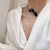 AOMU Sweet Black Velvet Bow Double Necklace Simple  Design Bowknot Clavicle Chain Collar for Women Jewelry