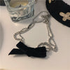 AOMU Sweet Black Velvet Bow Double Necklace Simple  Design Bowknot Clavicle Chain Collar for Women Jewelry