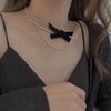 AOMU Sweet Black Velvet Bow Double Necklace Simple  Design Bowknot Clavicle Chain Collar for Women Jewelry