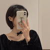 AOMU Sweet Black Velvet Bow Double Necklace Simple  Design Bowknot Clavicle Chain Collar for Women Jewelry