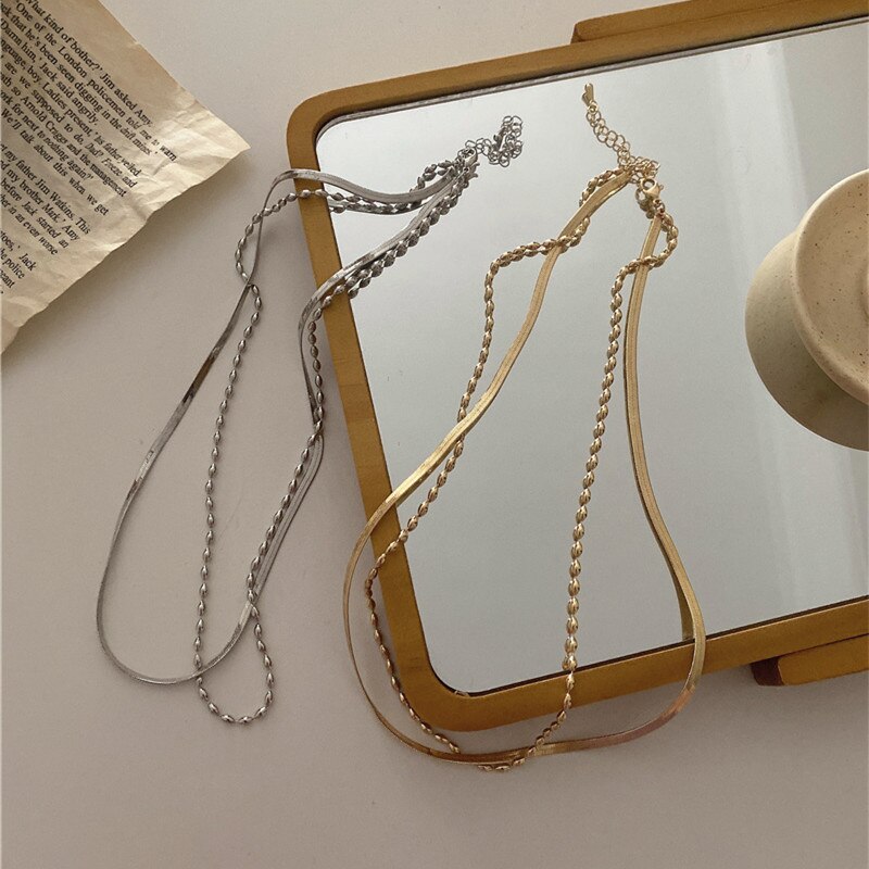 AOMU French Elegant Small Beads Gold Silver Color Metal Necklace Chains for Women Jewelry Making Accessories