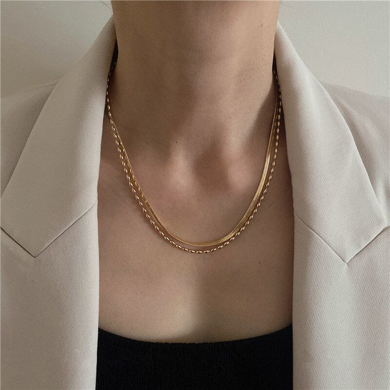 AOMU French Elegant Small Beads Gold Silver Color Metal Necklace Chains for Women Jewelry Making Accessories