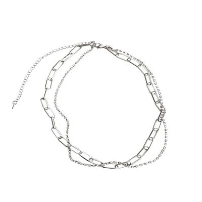 AOMU French Retro Silver Color Double Layer Metal Chain  Clavicle Chain Zircon Necklace for Female Sweater Chain Jewelry