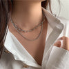 AOMU French Retro Silver Color Double Layer Metal Chain  Clavicle Chain Zircon Necklace for Female Sweater Chain Jewelry