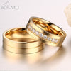 Gold Stainless Steel Lovers Wedding Bands Rings for Women Men CZ Stone Promise Couple Jewelry US Size 5-12
