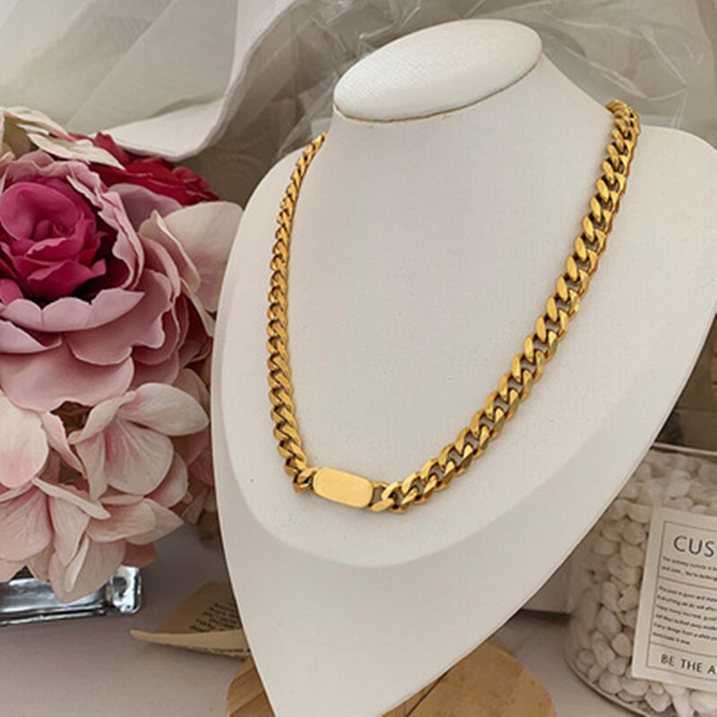 AOMU Hip Hop Trendy Personality Metal Gold Silver Color Thick Chain Geometric Clavicle Chain Necklace for Women Punk Jewelry