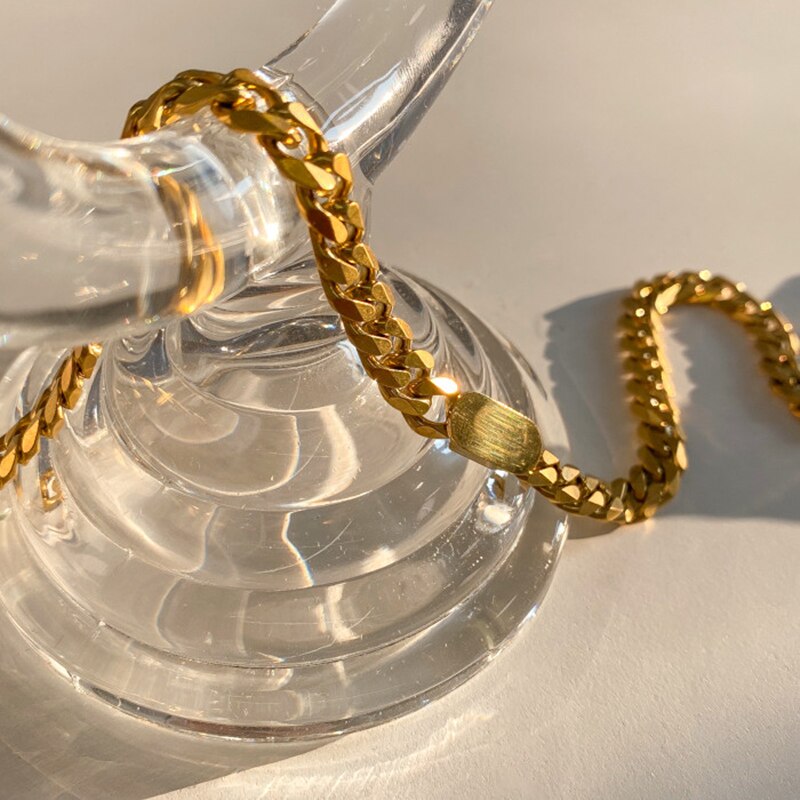 AOMU Hip Hop Trendy Personality Metal Gold Silver Color Thick Chain Geometric Clavicle Chain Necklace for Women Punk Jewelry