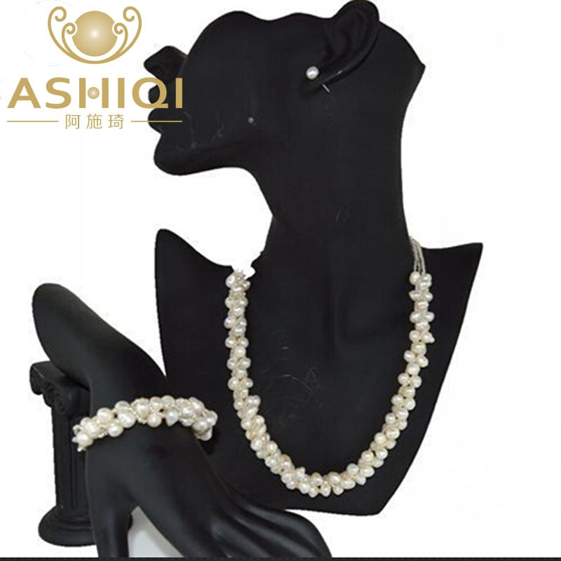 100% pearl Necklace /bracelet /stud Earring Jewelry Sets For Women
