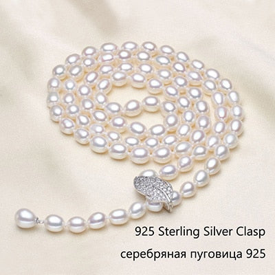 90CM Cultured Natural Pearl Necklace 925 silver Long Sweater chain Fashion collocation Jewellery women gift