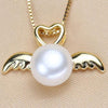 925 Sterling Silver Angel wings Pendant Necklaces Natural Pearls