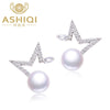 925 Sterling Silver Frewshwater Pearl Star Earrings White 7-8mm Natural Pearl Jewelry for women AAA Zircon