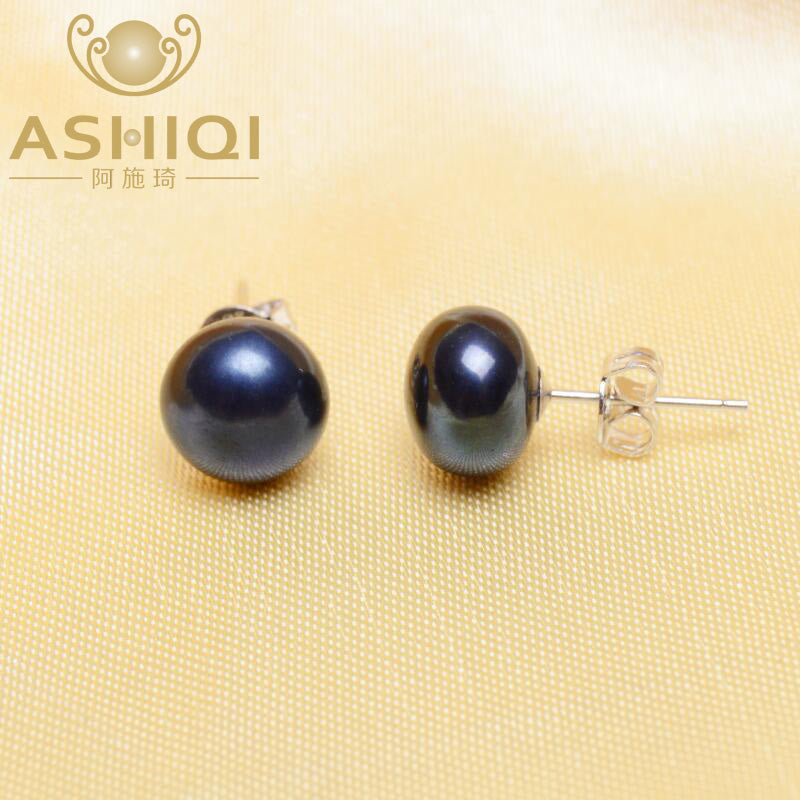 925 Sterling Silver stud earrings , Black Natural Pearl Earing For Women Jewelry New Fashion