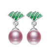 Authentic 925 sterling silver Natural Pearl Drop Earrings Enamel Lotus leaf for Women Gift Drop shipping