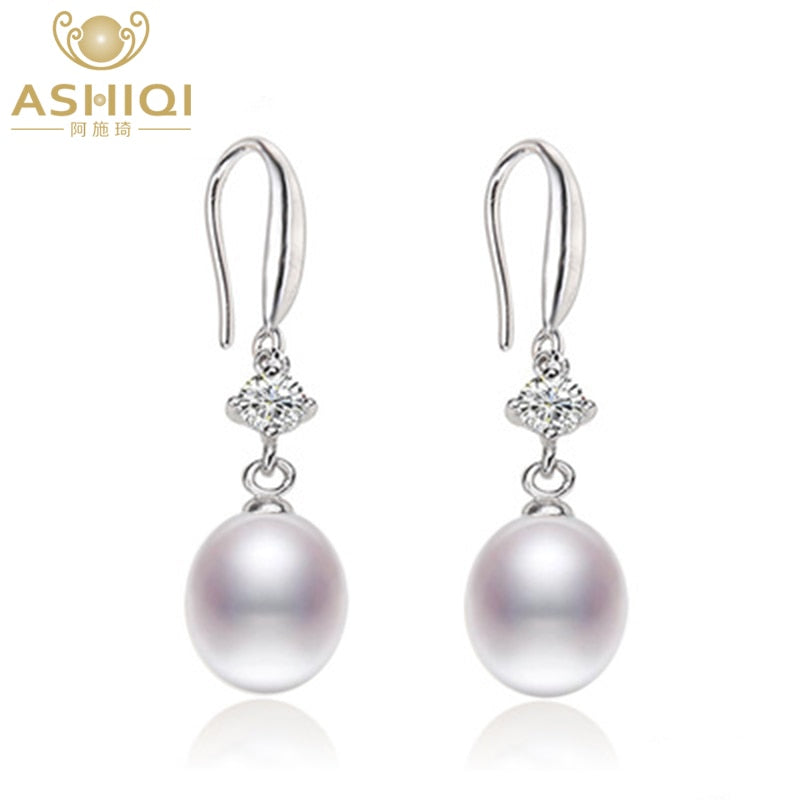 Authentic 925 sterling silver earring 8-9mm Natural Pearl Drop Earrings AAA ZC for Women Gift Drop shipping