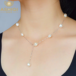 Authentic 925 sterling silver necklace 8-9mm Baroque Natural pearl pendant women White Gr pearl jewelry