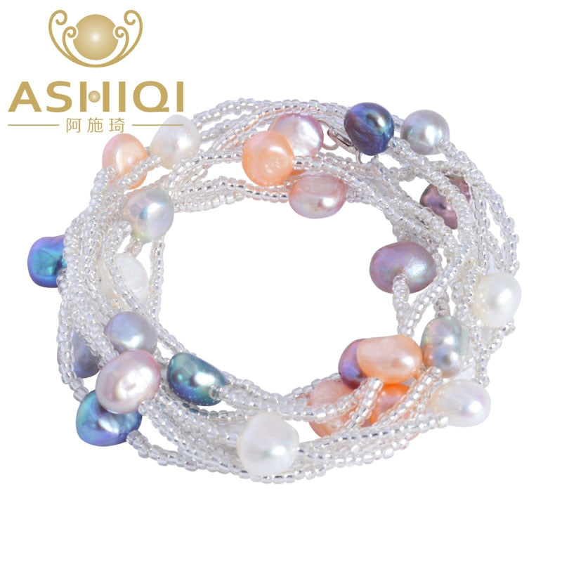 Baroque Pearl bracelets for women 925 sterling silver Clasp Crystal Beaded Bracelets & Bangles Natural pearl