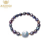 Genuine 12-13mm Button Pearl Bracelets Natural Black Baroque Pearl for women with 925 Sterling Silver Bead