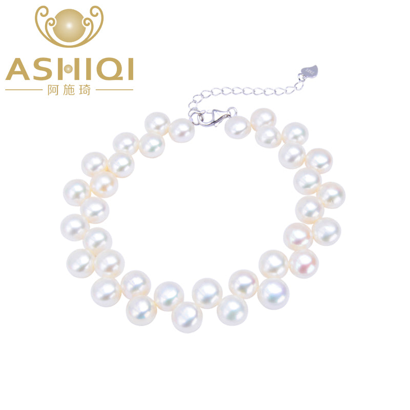 Genuine 7-8mm Natural Pearl Bracelets with 925 Sterling Silver Clasp for women gift