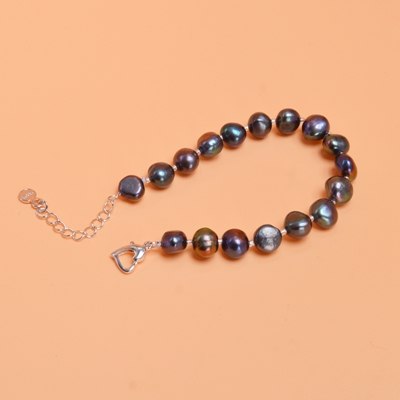 Genuine Natural Pearl Bracelets 9-10mm Black Gr Baroque Pearl for women Jewellery