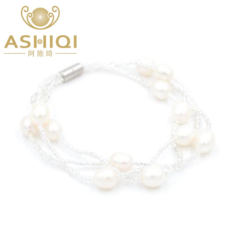 Mutil Natural Pearl Bracelets for Women handmade 3 row crystal bead magnetic clasp