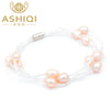 Mutil Natural Pearl Bracelets for Women handmade 3 row crystal bead magnetic clasp