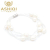 Mutil Natural Pearl Bracelets for Women handmade 3 row crystal bead magnetic clasp