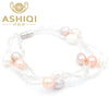 Mutil Natural Pearl Bracelets for Women handmade 3 row crystal bead magnetic clasp