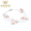 Mutil Natural Pearl Bracelets for Women handmade 3 row crystal bead magnetic clasp