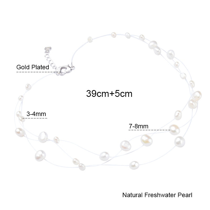 Natural Baroque Pearl Necklace Triple Strand Choker Necklace for Woman Dress Simple Style Floating Handmade collar chain