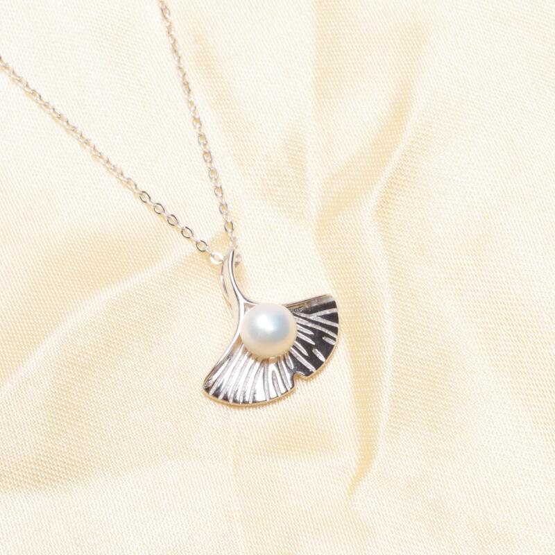 Natural Pearl Neckalce 925 Solid silver Ginkgo leaf Pendant Fine Jewelry for women Christmas gift