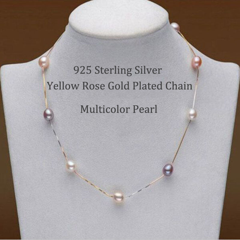 Natural pearl necklace 100% 925 sterling silver necklace, 7-8mm Real Cultured pearl Jewelry for Women gifts