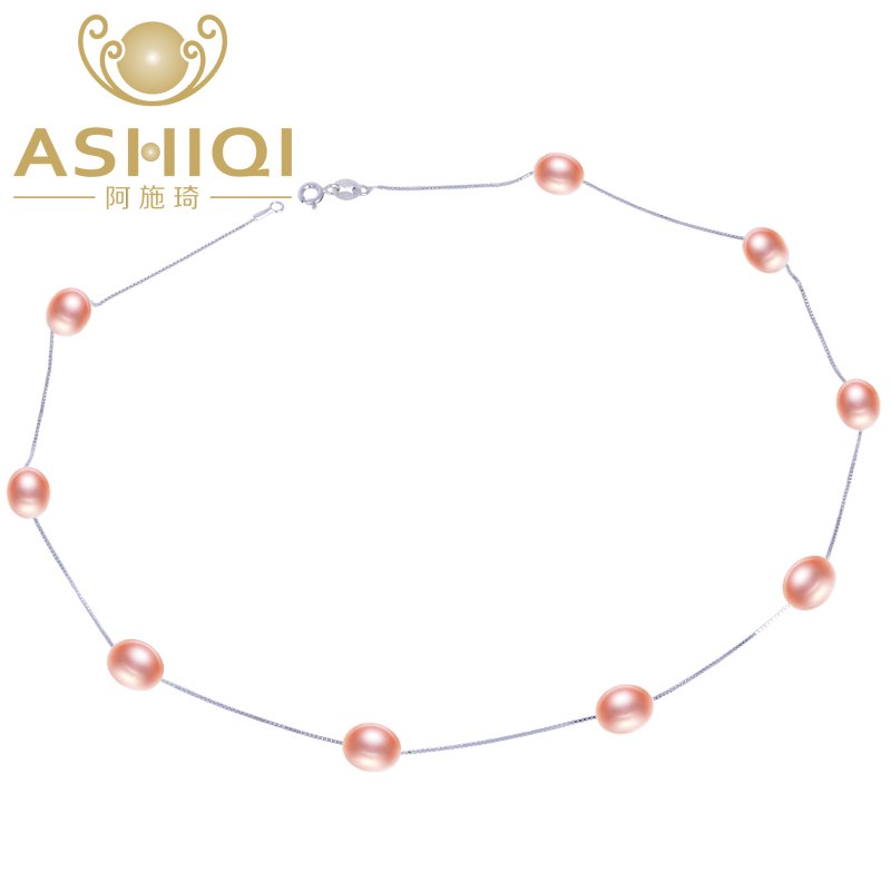 Real 925 sterling silver necklace 7-8mm Real Natural pearl necklace White pearl Jewelry for Women Gifts