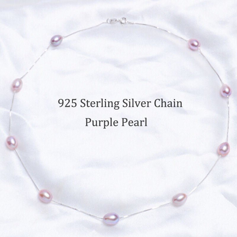 Real 925 sterling silver necklace White pearl necklace 7.5-8mm Natural pearl Jewelry for Women