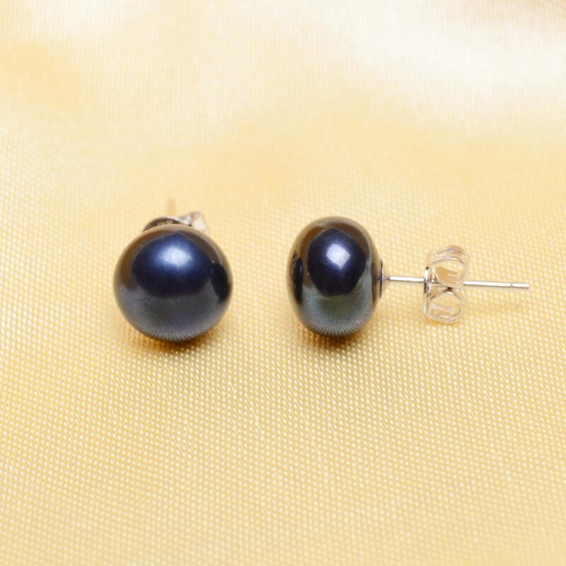 Real Black Pearl Stud Earrings, 925 sterling silver earrings For Women gift Jewelry