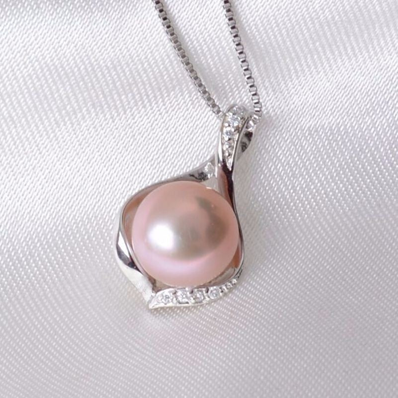 Real Natural pearls necklace & Pendants 925 sterling silver 9-10mm pearl jewelry