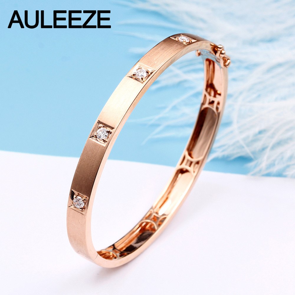 Classic 0.40CTTW Natural Diamond Real 18k Rose Gold Bangles For Women Jewelry