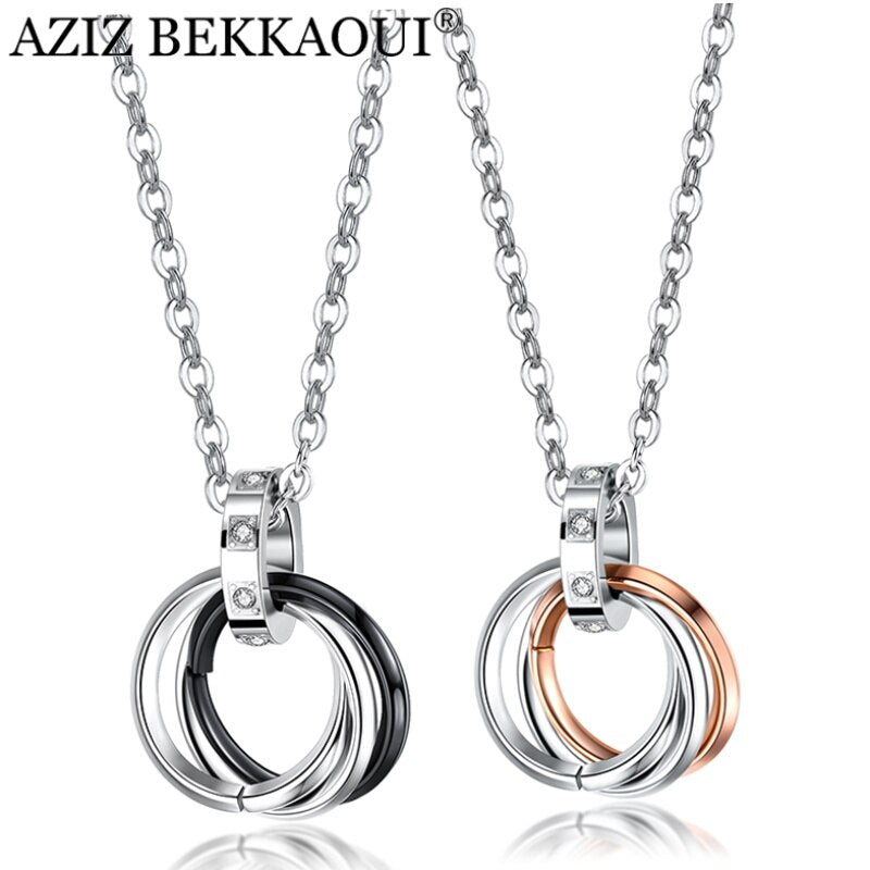 AZIZ BEKKAOUI Stainless Steel Couple Necklaces Three Cricle Pendant Necklaces For Lover Jewelry  For Gifts