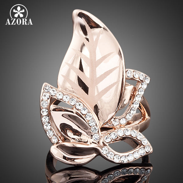 Gold Color Stellux Gorgeous Austrian Crystal Gold Leaves Design Ring TR0007