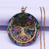 Abalone Stainless Steel Chain Necklace Gold Color Big Round Tree of Life Chokers Necklaces Jewelry collier chaine NXS04