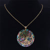 Abalone Stainless Steel Chain Necklace Gold Color Big Round Tree of Life Chokers Necklaces Jewelry collier chaine NXS04
