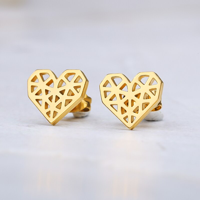 Abstract Heart Stud Earrings For Women Girls Stainless Steel Hollow Heart Stud Earrings Jewelry Girlfriend Valentine's Day Gift