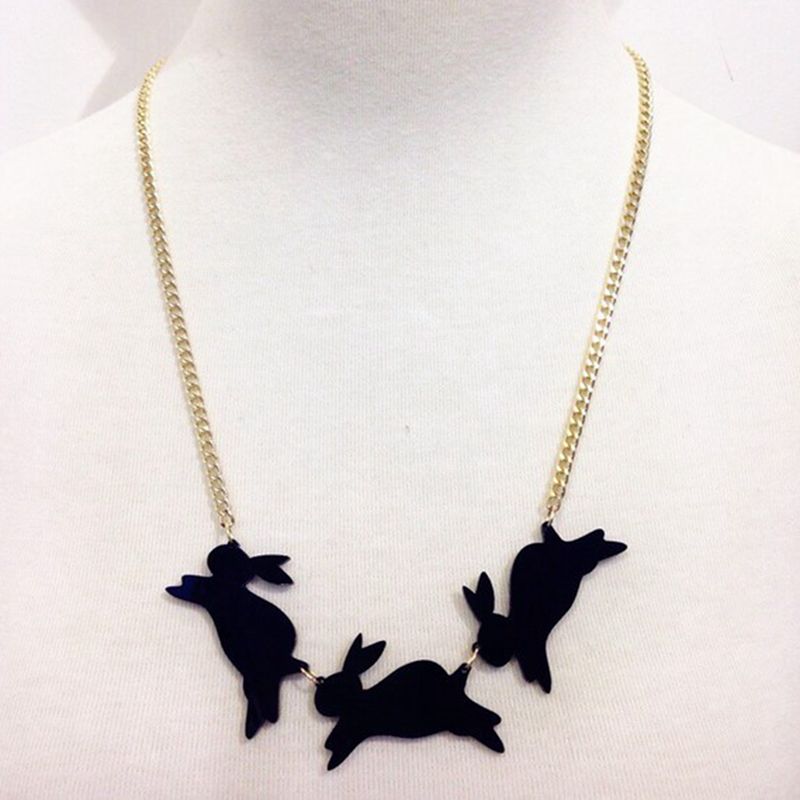 Acrylic Animal Rabbit Choker Necklace For Women Night Club Jewelry Black White
