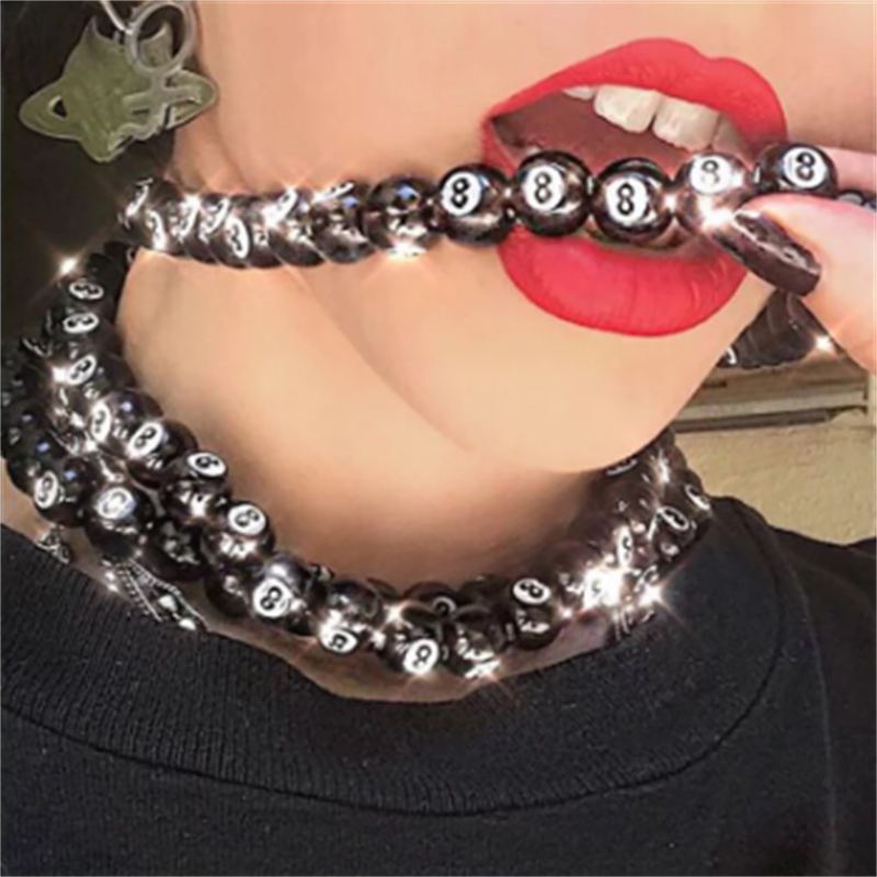 Acrylic Bead Necklace Black Color 8 Ball Choker Creative Dice Charm Necklace For Women Hip Hop Jewelry