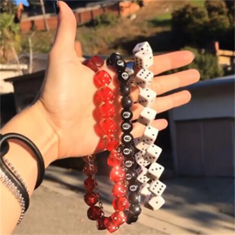 Acrylic Bead Necklace Black Color 8 Ball Choker Creative Dice Charm Necklace For Women Hip Hop Jewelry