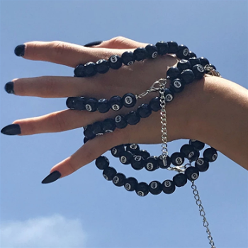 Acrylic Bead Necklace Black Color 8 Ball Choker Creative Dice Charm Necklace For Women Hip Hop Jewelry